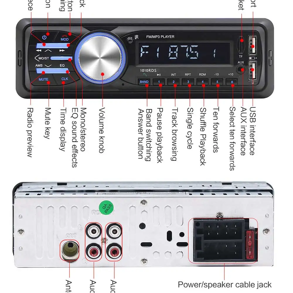 1Din автомобильный аудио 1010RDS MP3-плеер автомобильный аудио Bluetooth Стерео RDS/FM/AUX/ISO вход Subwoof воспроизведение звука авто радио