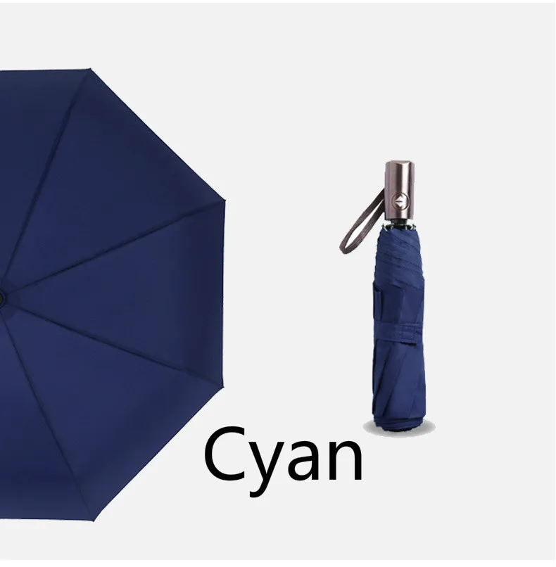 Ветрозащитный складной автоматический зонт от дождя для женщин, роскошный большой Ветрозащитный зонтик от дождя для мужчин с черным покрытием 10 к - Цвет: cyan