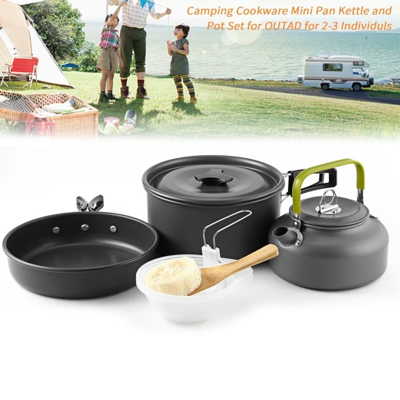 9 piezas de utensilios de cocina tazón olla cuchara 2-3 personas para acampar al aire libre senderismo Trekking de vajilla Picnic Accesorios