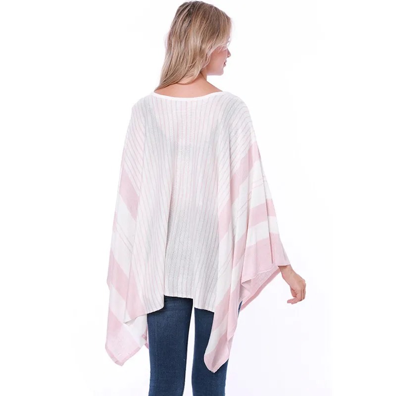 New Style Woman Fashion Poncho Kintted Sweater Plus Size Pullover Women Shawl Stripe Poncho For Lady Winter Coat