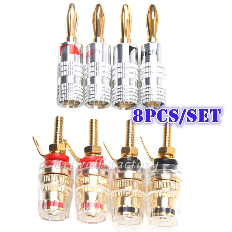 8PCS 24K Gold Plated Banana Connectors Plugs High Quality Nickel Plated