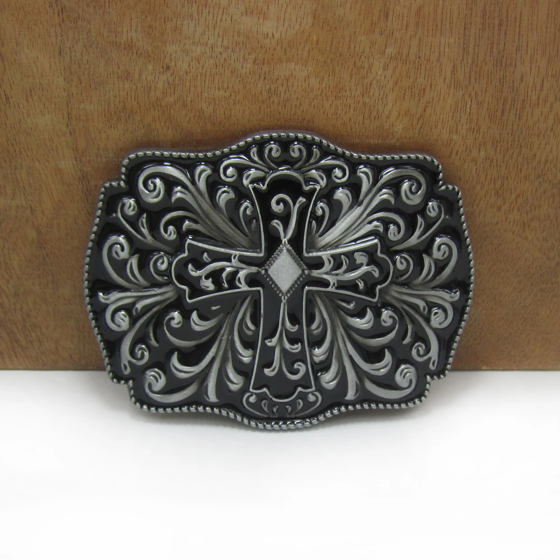Zinc Alloy Wholesale Black Cross Belt Buckle Pewter Finish