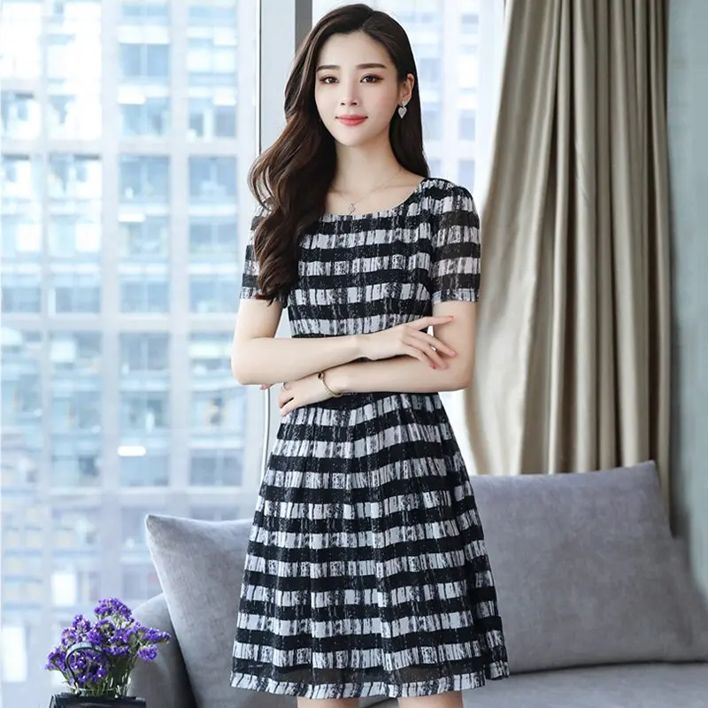 

Women's Casual Striped O-Neck Short Sleeve A-Line Dress
