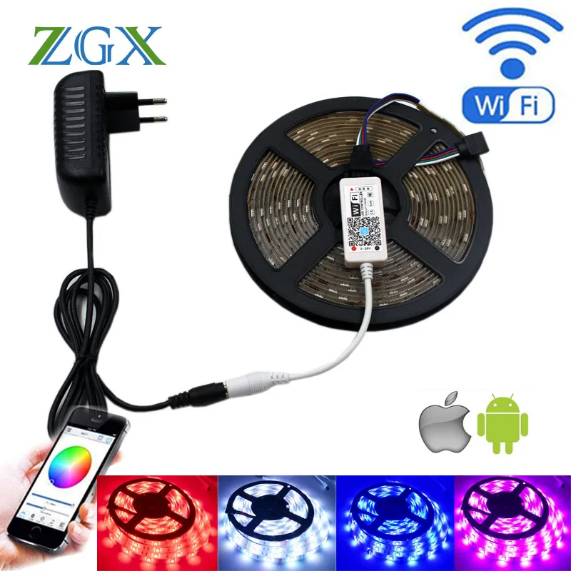 ZGX Wifi контроллер SMD 5050 RGB Светодиодная лента светильник 5 м 10 15 гибкая Диодная