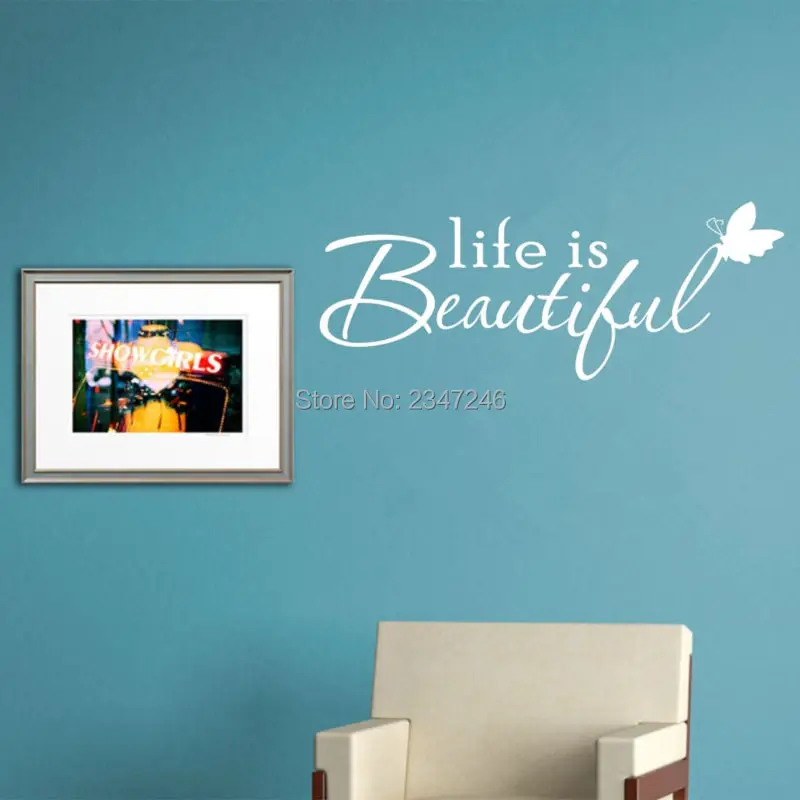 

Butterfly Lettering Quotes Wall Decal Life is Beautiful Vinyl Sticker for Home Decor