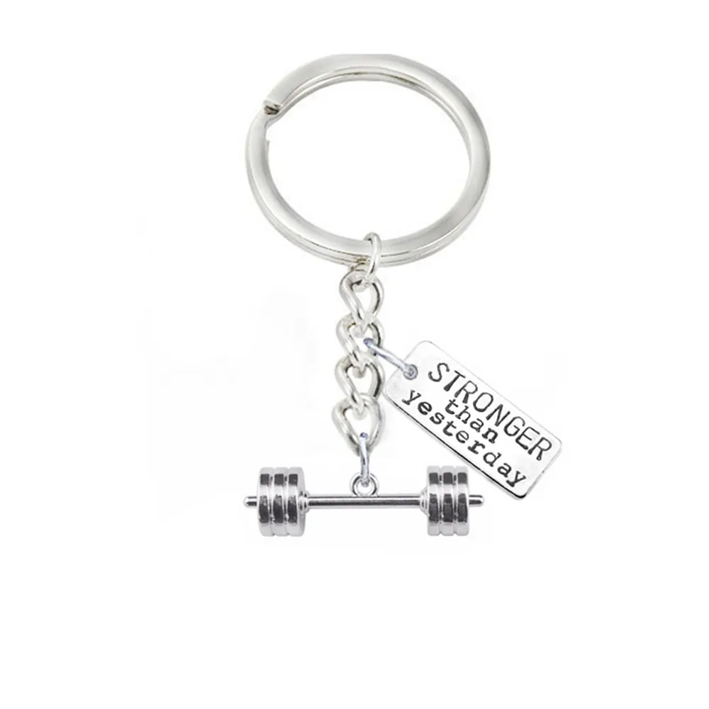 

DOUBLE NOSE Zinc Alloy Metal Weight Lifting Dumbbell Stronger Than Yesterday Inspire Gym Crossfit Key Chains