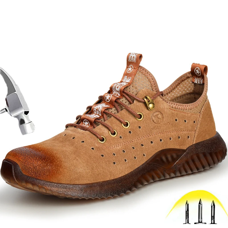 Safety Shoes Men Anti-smashing Puncture Proof Steel Toe Cap Summer Lightweight Breathable Non-slip Work Shoes Construction Boots