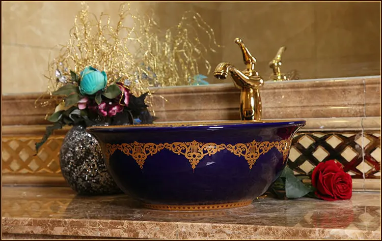 3 вида цветов, античная Стиль фарфор ручной работы Книги по искусству Туалет Керамика Ванная комната раковина