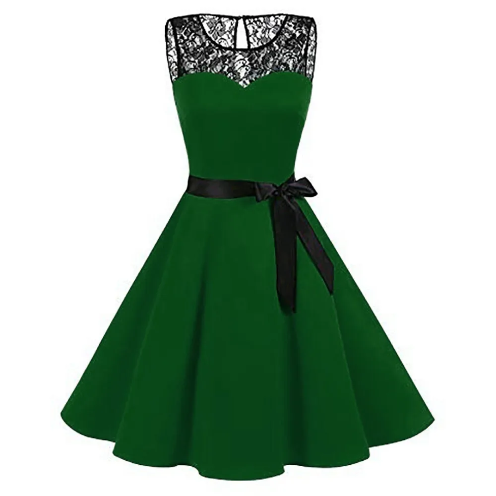

Women Clothes 2018 Dress Women's Women Dress Sleeveless Solid Lace Vintage Swing High-Waist Pleated Dress Clothes Vestido