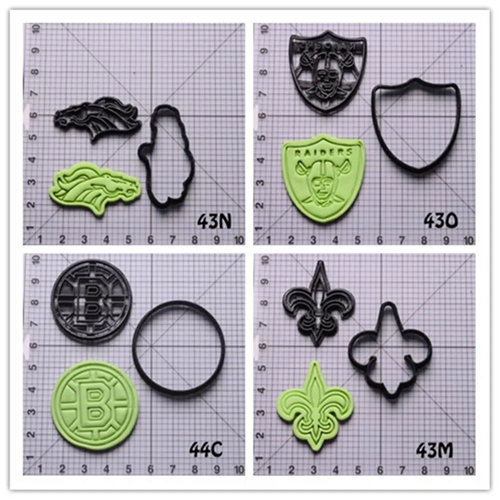 

Professional American Football Team Logo Cookie Cutter Set Custom Made 3D Printed Fondant Tools