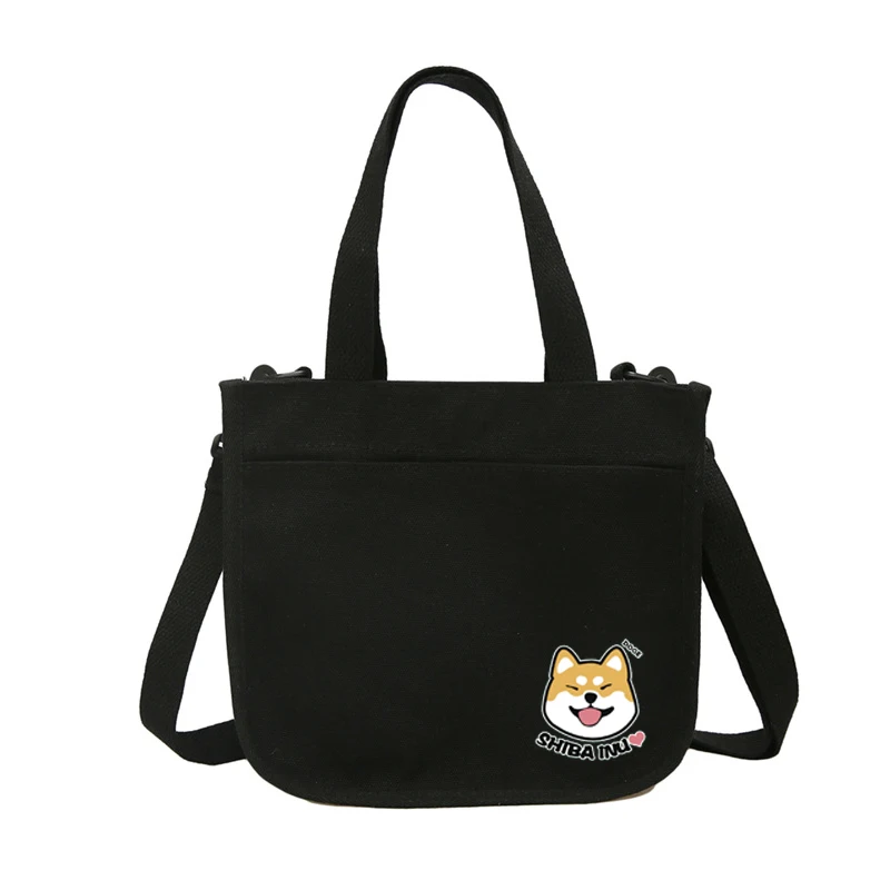 Черный Обувь в японском стиле Харадзюку на shiba Inu Doge Для женщин Повседневное Сумки с изображением забавных милых женские сумки через плечо школьная сумка-мессенджер сумка-тоут сумка для покупок - Цвет: Черный