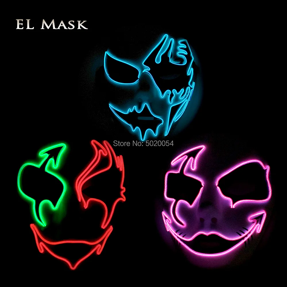 

Popular 3V EL wire glowing mask Fluorescent party Rave Led Mask Masque Light Up Mask for Halloween Carnival Holiday Gift