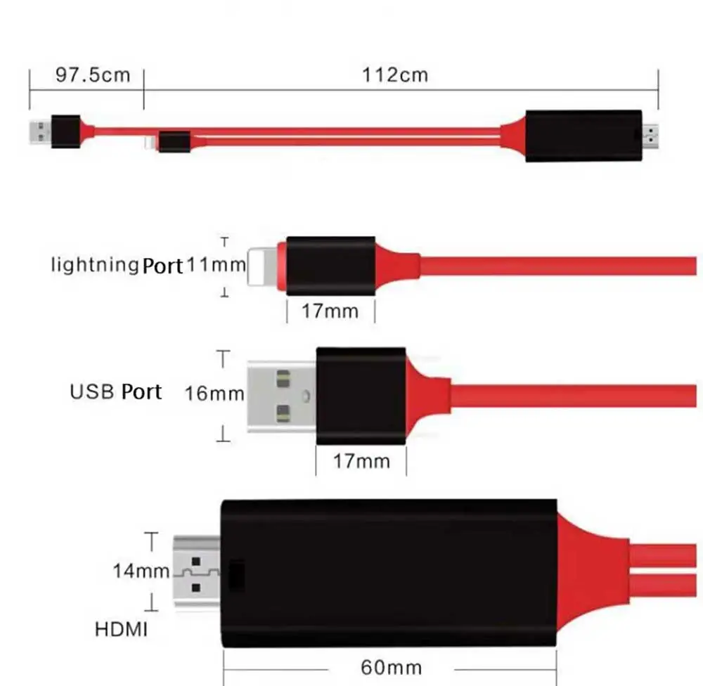 Rovtop 2 м USB 8 Pin к HDMI HDTV AV Кабель-адаптер для iPhone 7 7 Plus 6S 6 Plus 5S 5 Кабель-адаптер для зарядки 0,11