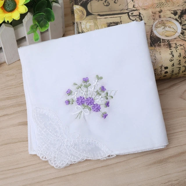 6 Pcs Vintage Cotton Ladies Embroidered Lace Handkerchief Women Floral Hanky #H0VH# Drop shipping 5