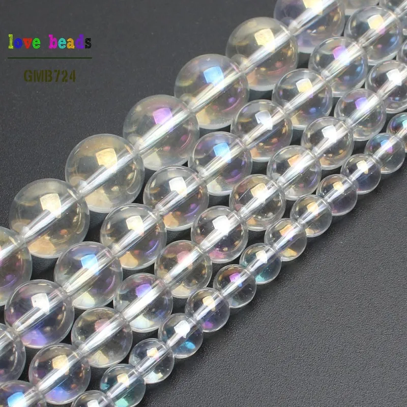 Многоцветный прозрачный металлический титановый натуральный прозрачный кварцевый стеклянный Гладкий Круглый бисер 6 мм 8 мм 10 мм 12 мм