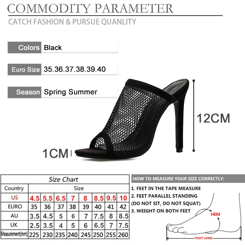 BYQDY летние открытые сандалии Для женщин мул слайды сетки отверстие вырезать полые стилеты на высоком каблуке Повседневное Клубные ботинки черный