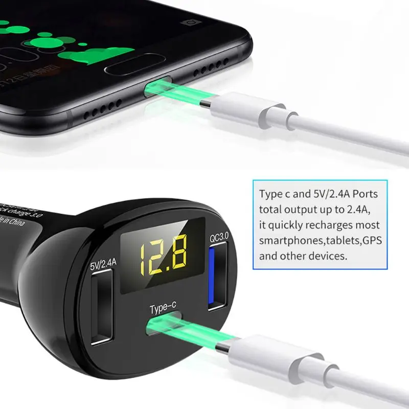  Dual USB Port QC 30 Typ C Auto Ladegerät LED Voltmeter Lade Adapter für Smartphone GPS Tablet DVR f