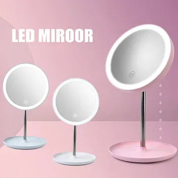 

2019 Makeup Mirror Natural White LED Daylight Detachable Storage Base 3 Modes Touch light up mirror USB data cable G422