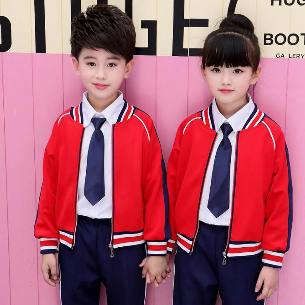 

Kids Primary Red Jacket Pant Suits Teen Students Sport set Costumes Girls Boys Autumn School Uniforms Costumes tracksuit outfits