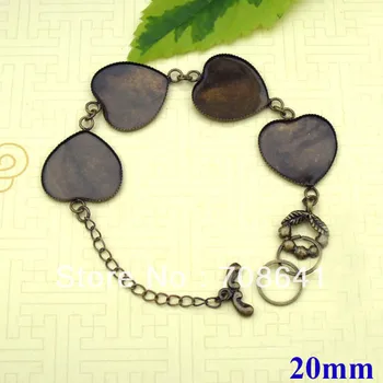 

5pcs/lot Blank Bracelet Bases Settings Bezel Pads Cabochon cuff Brass Bracelet Findings fits 20mm Heart CABs Antique Bronze tone