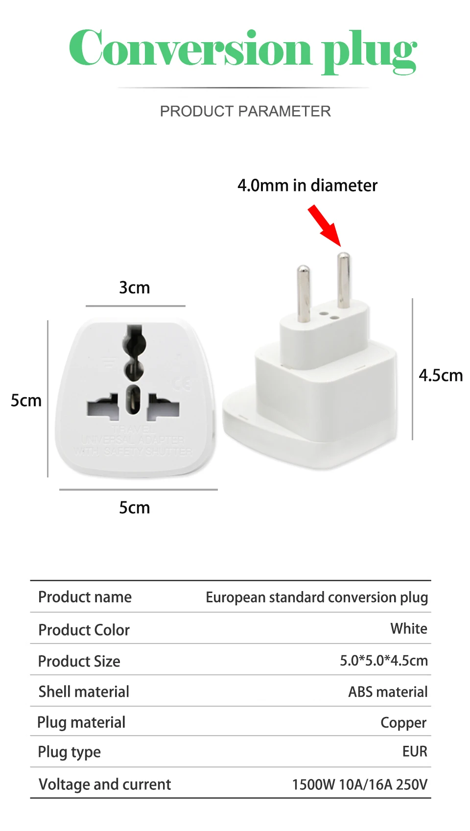 1pc 250V10A AU UK US To EU Plug Power Adapter White Color Travel Power Plug Adaptor Converter Wall Charger 2 Round Pin Socket (8)