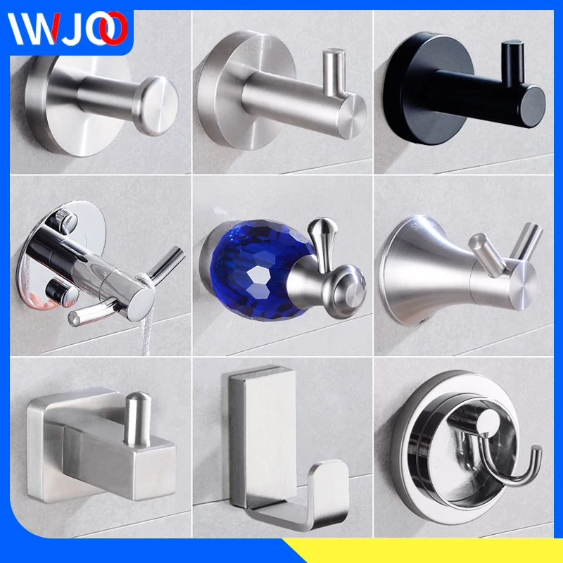 

Robe Hook Black Stainless Steel Bathroom Hook for Towel Caddy Bag Hat Wall Mounted Coat Hook Rack Creative Double Clothes Hanger