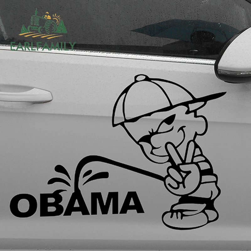 EARLFAMILY 43cm x 33cm Funny Bad Boy Victory Sign Pee Piss On Anti Obama Car Sticker for SUV Vinyl Decal Hippie Performance Art |