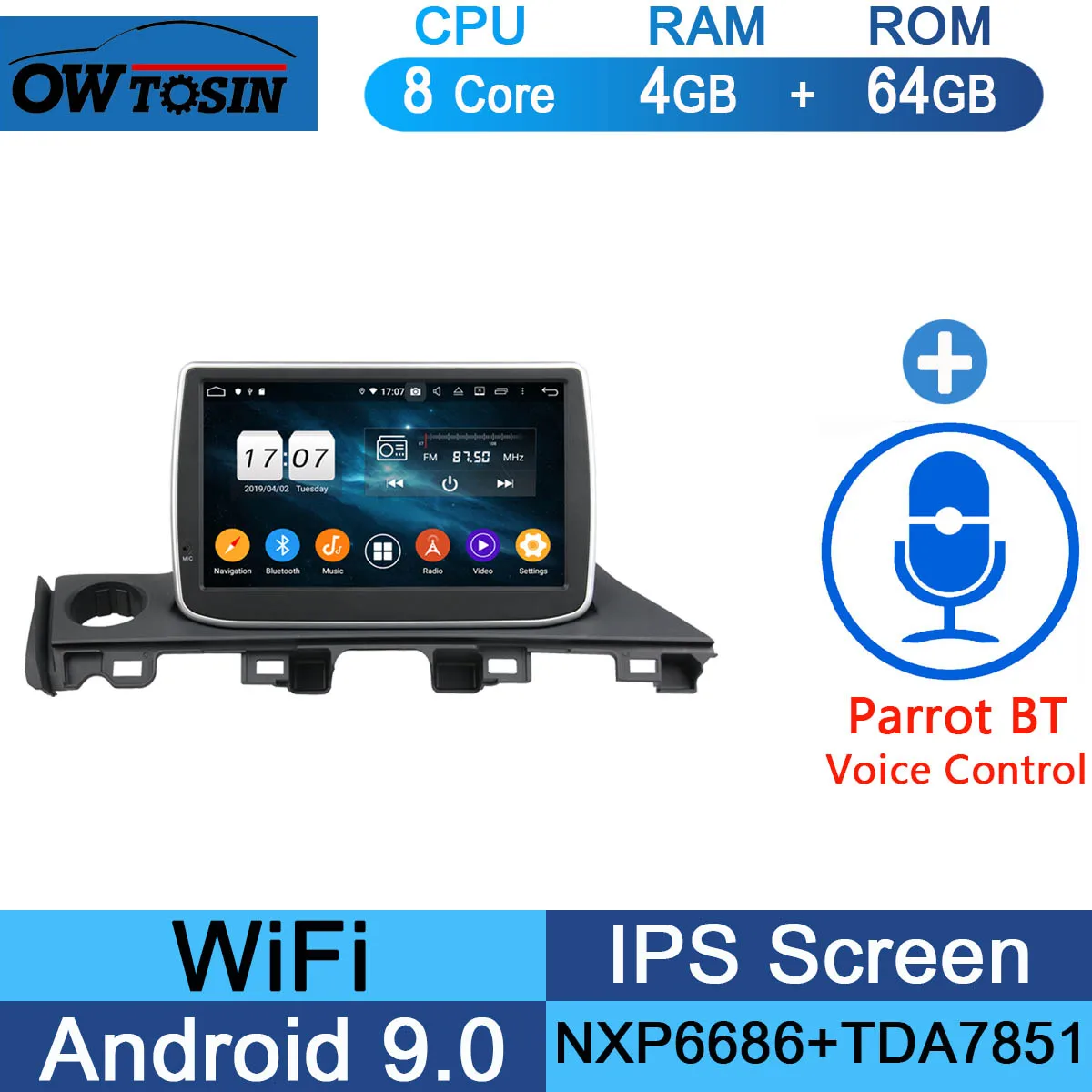 " ips 8 Core 4G ram+ 64G rom Android 9,0 автомобильный DVD навигационный GPS радиоприемник для Mazda 6 III 3 GJ Atenza мазда6 DSP CarPlay - Цвет: 64G Parrot BT