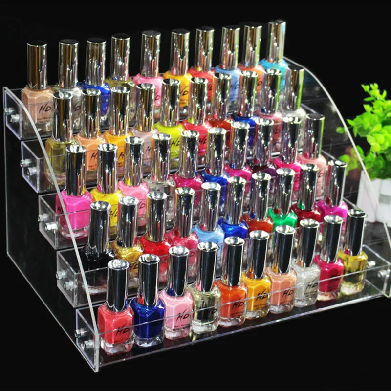 Acrylic Clear Cosmetic Lipstick Storage Box Display Stand Removable Nail Polish Shelf Rack Holder Women Makeup Organizer Case6