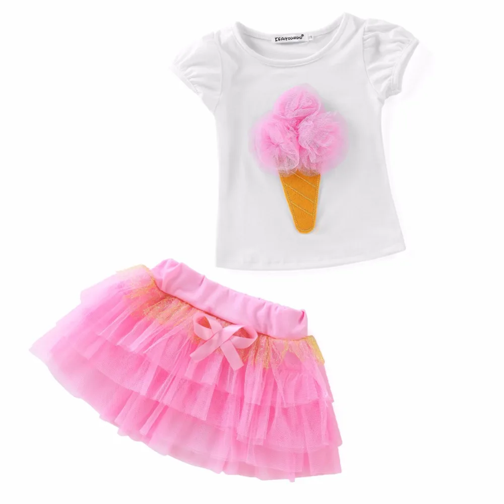 Baby Girl 1//2 Birthday Outfit Set Ice Cream Grey Short Sleeve T-Shirt Tops+Tutu Skirt Clothes 1-6T