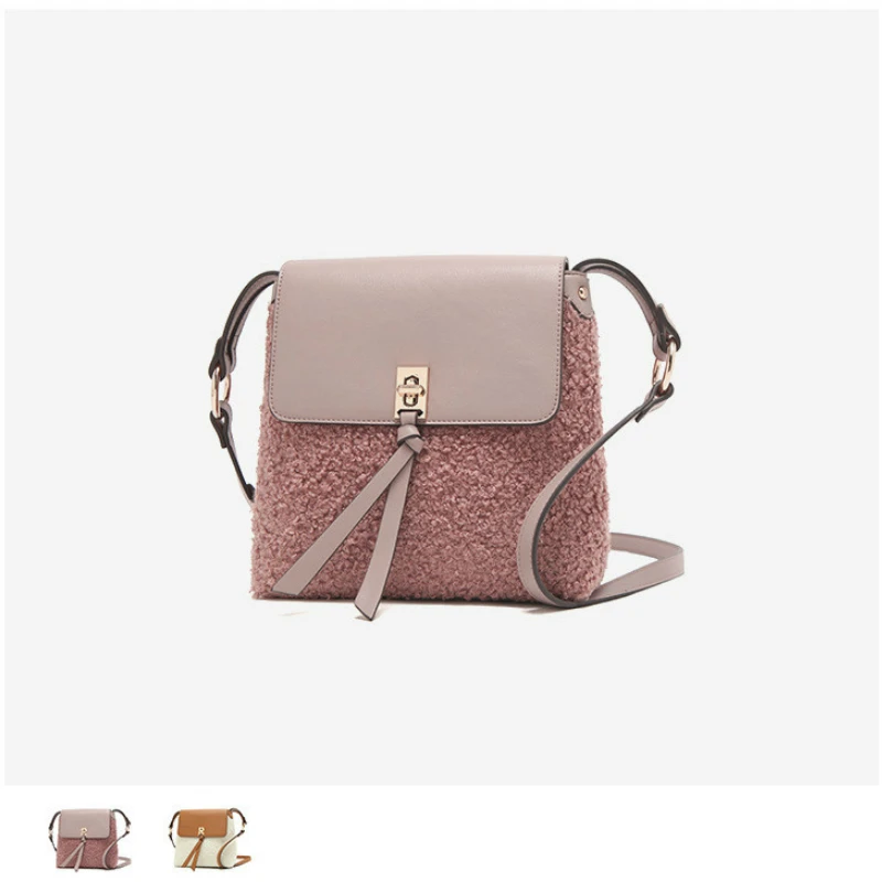 

Cashmere Wool Shoulder Bag for Women 2019 PU Leather Patchwork Contrast Color Crossbody Messenger Bag Female White Casual Bag