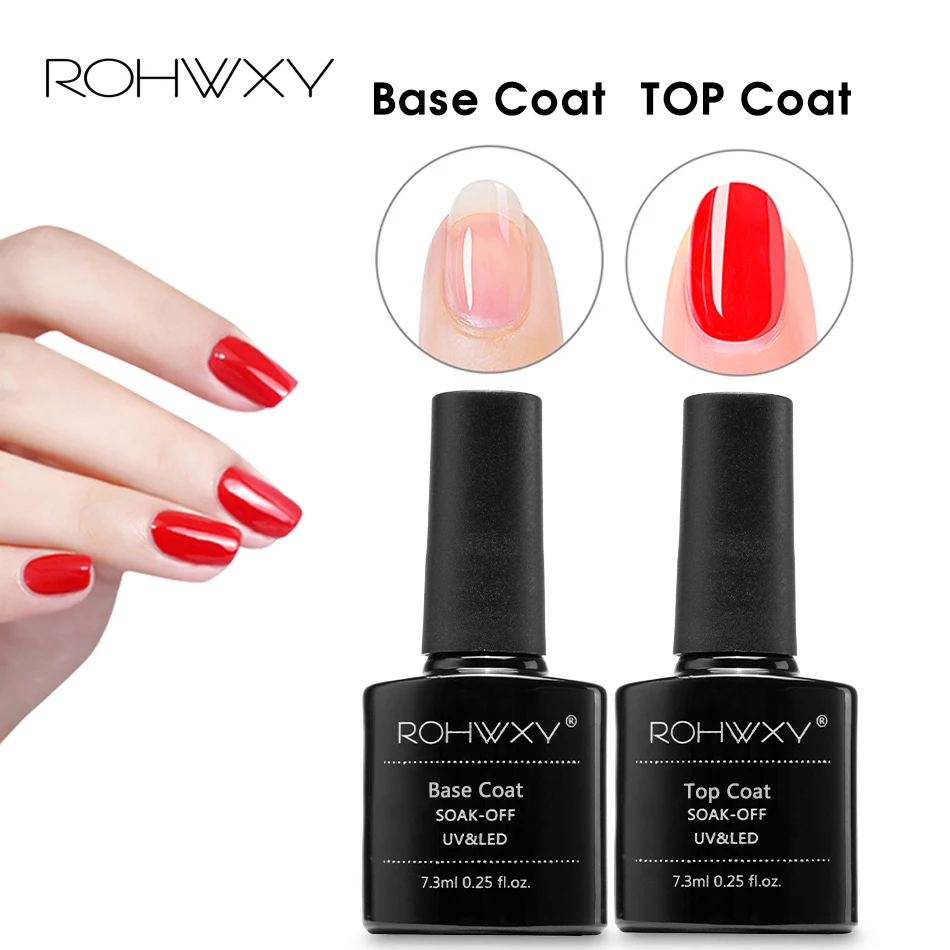 

ROHWXY Top Coat Base Gel Polish Set All For Manicure Semi Permanent Vernis UV LED Gel Varnish Soak Off Nail Art Gel Nail Polish