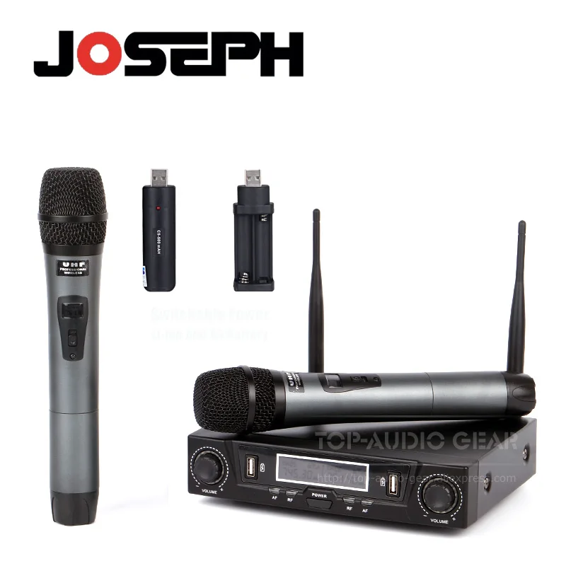 Free Shipping UHF Li ion Battery 2 x Handheld Mic Professional Wireless