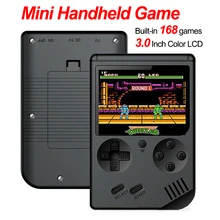 Construido en 168 juegos Retro portátil Mini consola de juegos portátil 3,0 pulgadas Color LCD niños Color juego Player construido en batería de litio