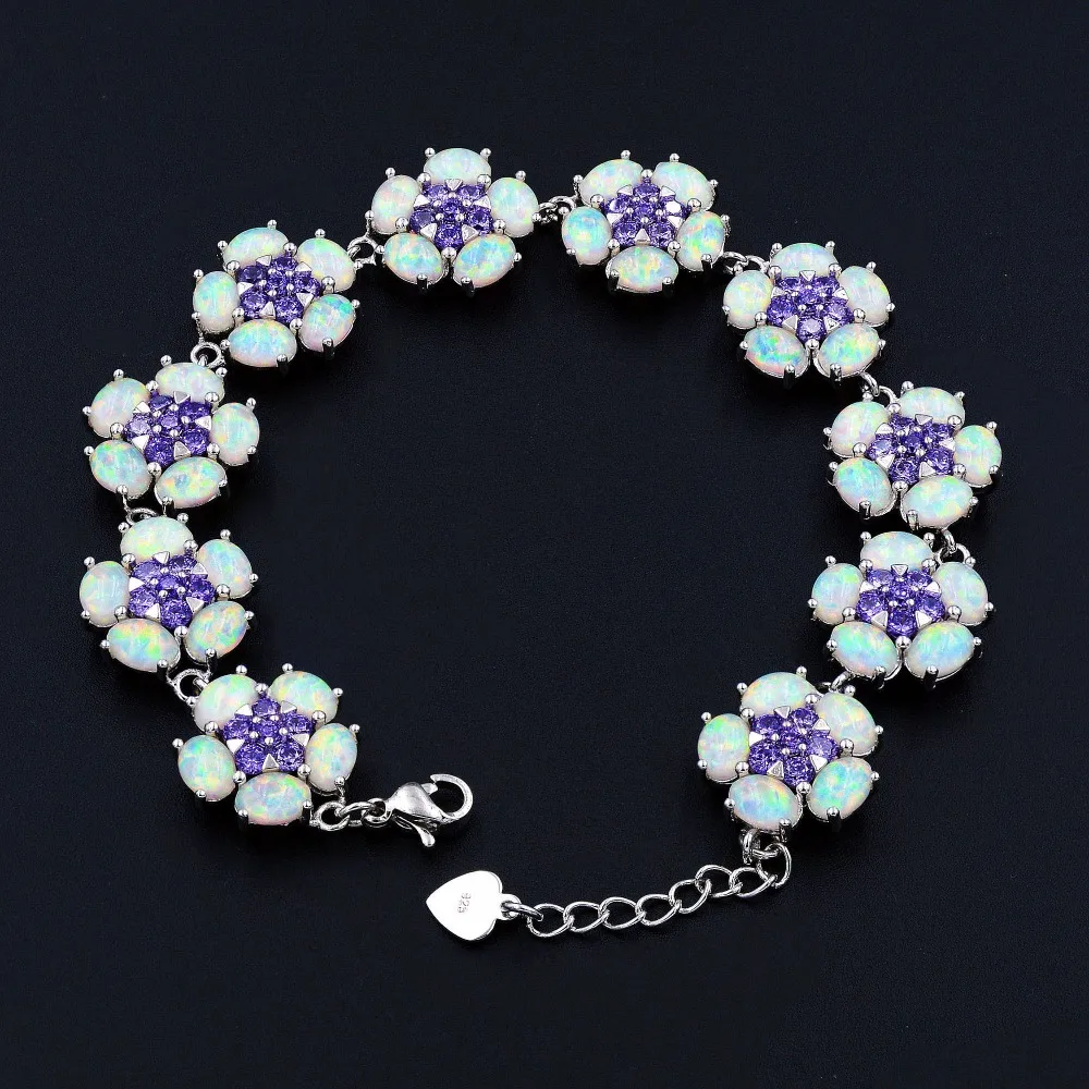 

Elegant Flower Shaped Fire Opal Bracelet with Purple CZ
