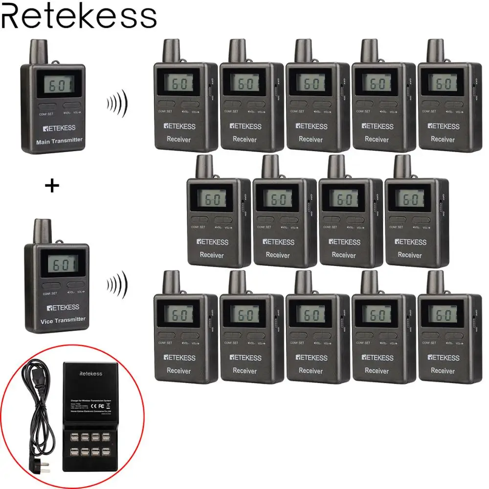 

TT105 2.4GHz Professional Wireless Tour Guide System 2Transmitters+14Receivers+Charger Traveling Museum Visit Meeting Microphon