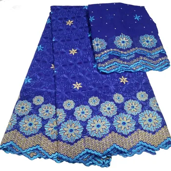 

New Royal Blue 7 Yards Swiss Lace High Quality Nigeria African Lace Fabric French Cotton Bazin Lace Fabric with Stones L267