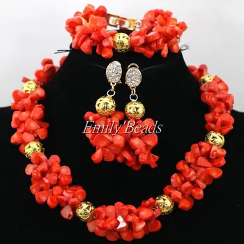 

Real Coral African Beads Jewelry Set Indian Nigerian Wedding Costume Bridal Jewelry Sets 2016 Latest Free Shipping CJ629