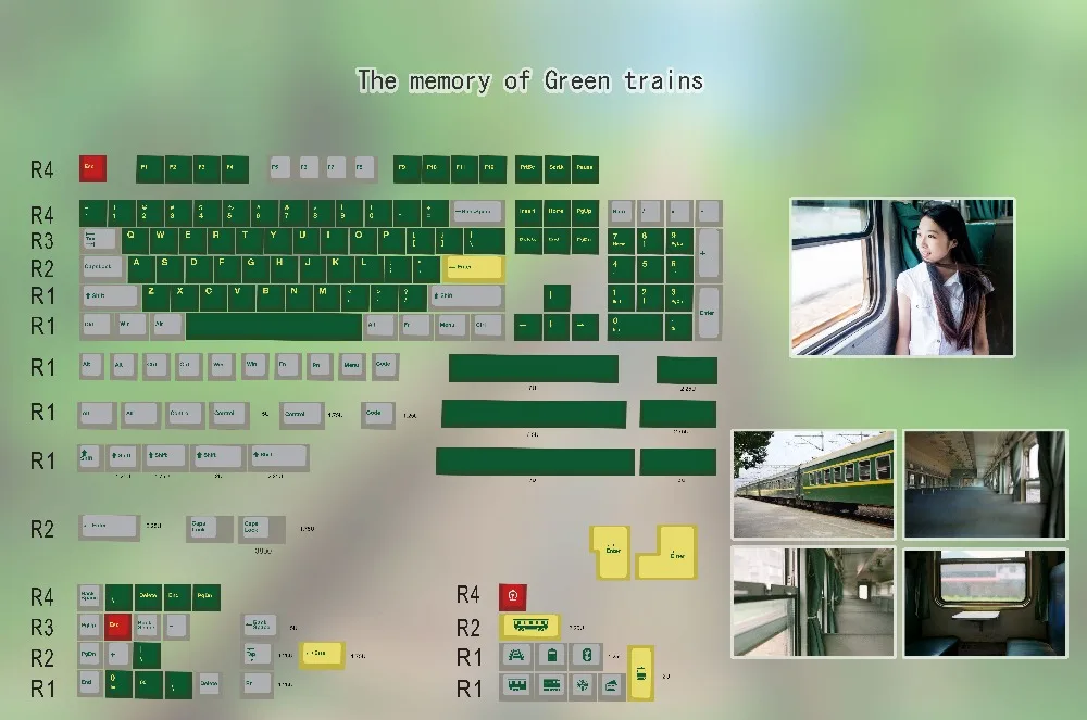

all over dye-sub green train pbt keycaps the memory of green train for gaming mechanical keyboard 2.25shift minila keycap