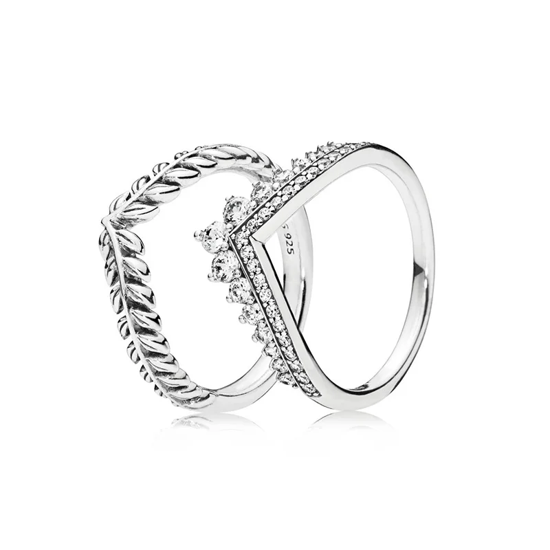 

Women 925 Silver Charms Ring Diy Wheat Ears Style Princess Crown With Crystal For Women Jewelry