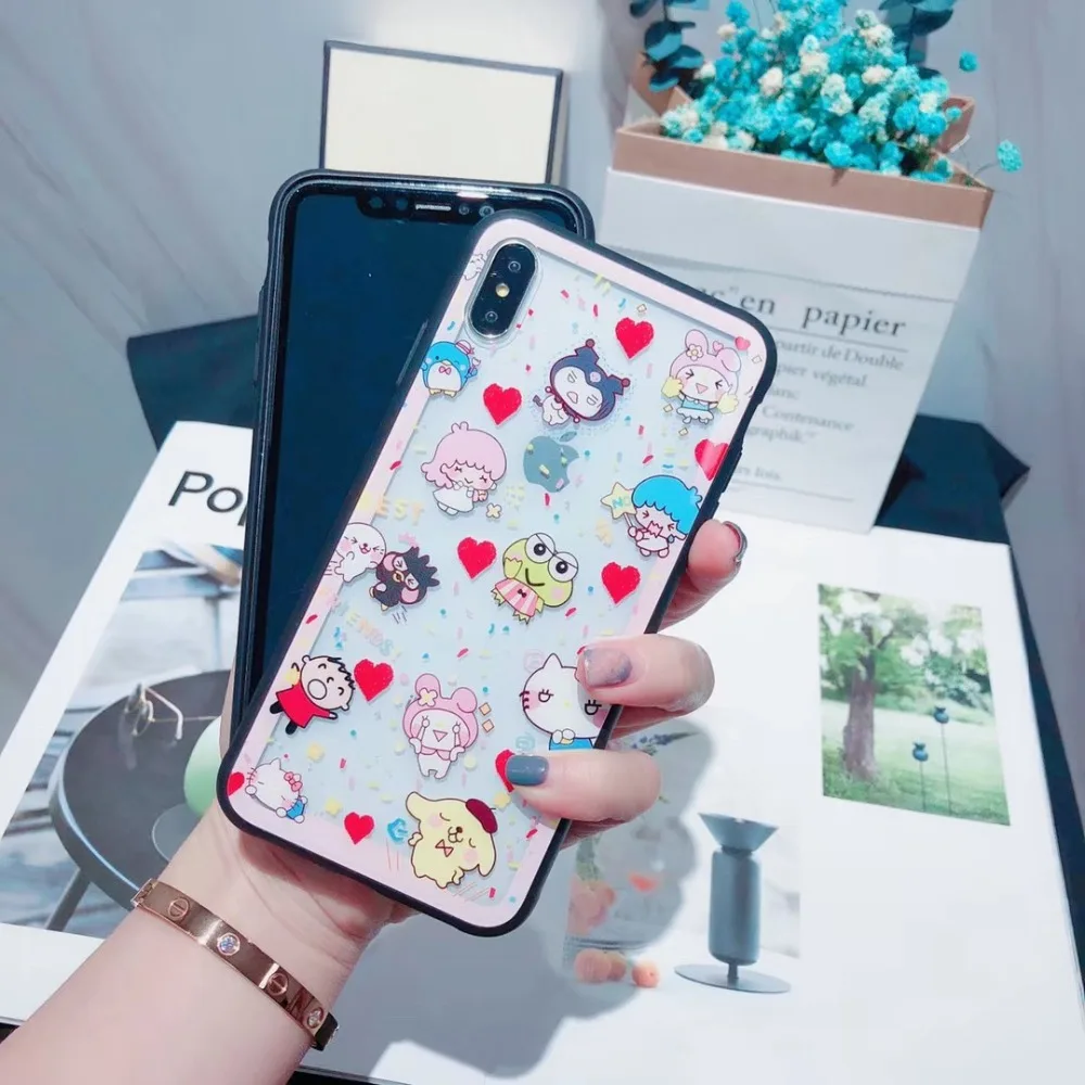 Disneys Kitty Girl милый чехол для телефона для Iphone 7 8 7Plus 8 Plus X XS XR XS MAX чехол s прозрачный стеклянный Модный чехол