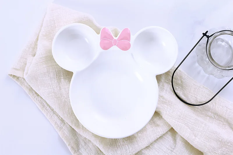 Милый Микки Маус керамическая тарелка посуда ложка мультфильм детские фрукты миска посуда детский Ланч контейнер для еды столовая посуда набор