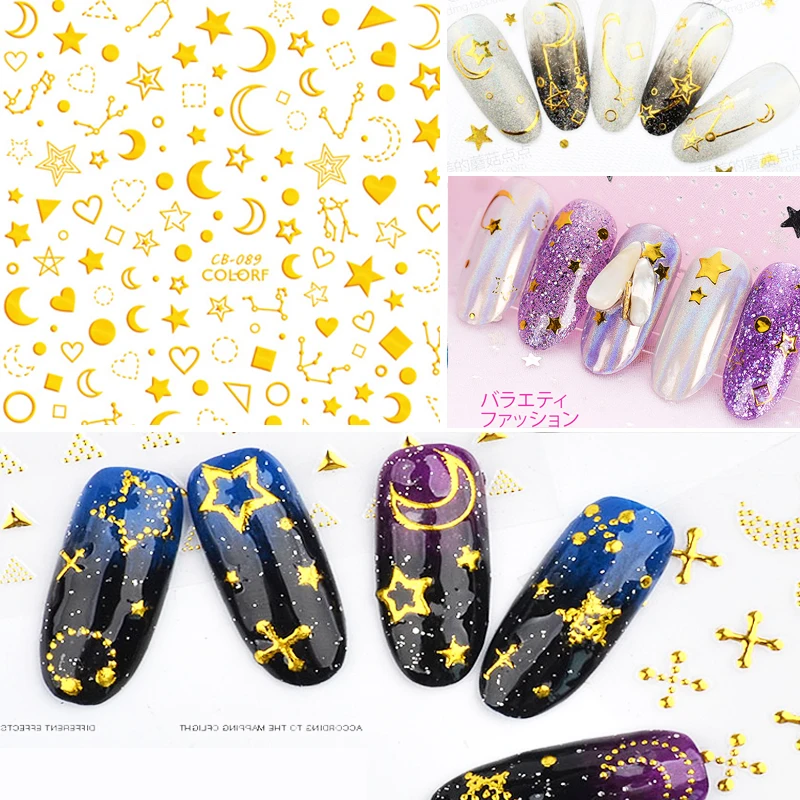 

2019 Nail Decoration Sticker Moon Star Rose Gold Sticker on Nail Back Glue Transfer Foil Manicure Design Nails Accessoires Decal