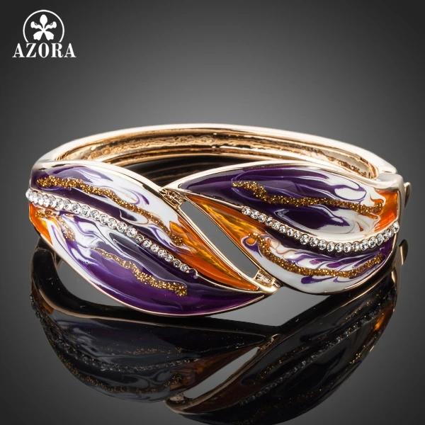 

AZORA Gold Color Stellux Austrian Crystal Multicolour Oil Painting Pattern Bangle Bracelet TB0013