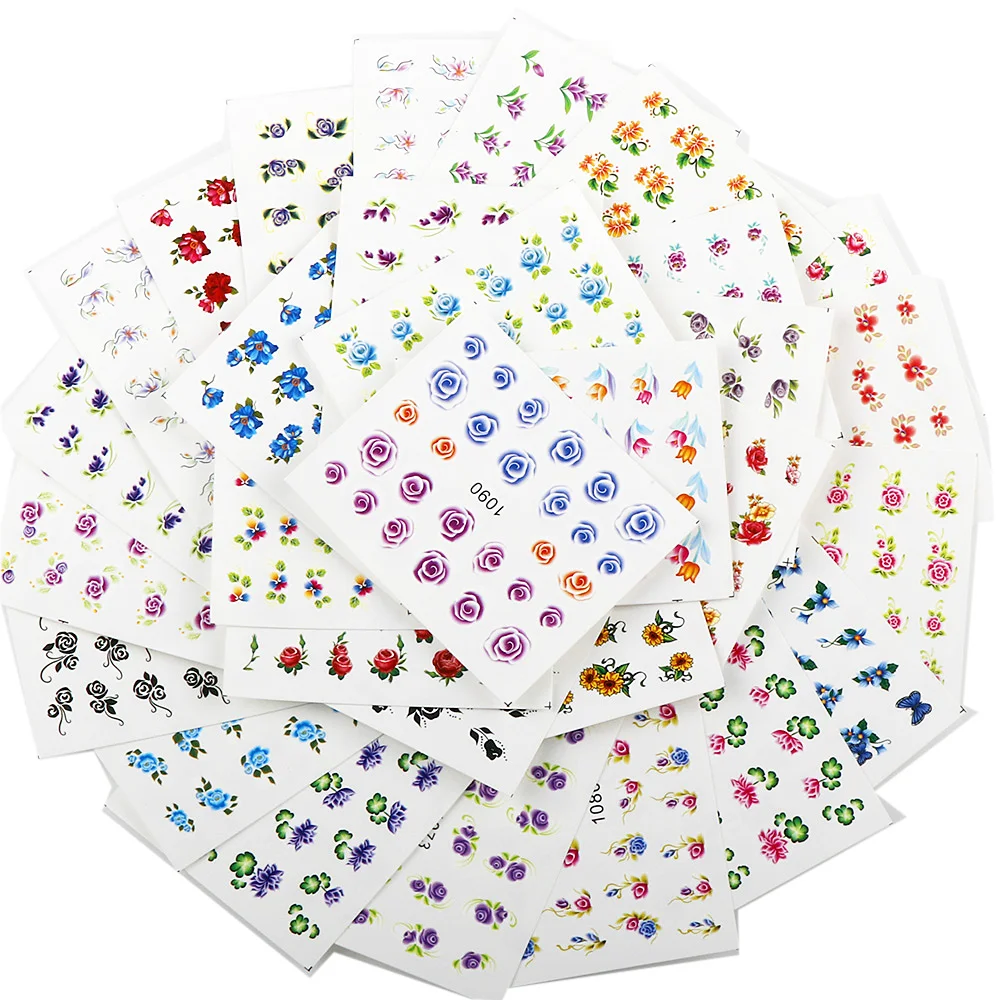 

40 Sheets Multicolor Flowers Rose Butterfly Nail Sticker Water Transfer Stickers Manicure Nail Art Watermark Tips Random Styles