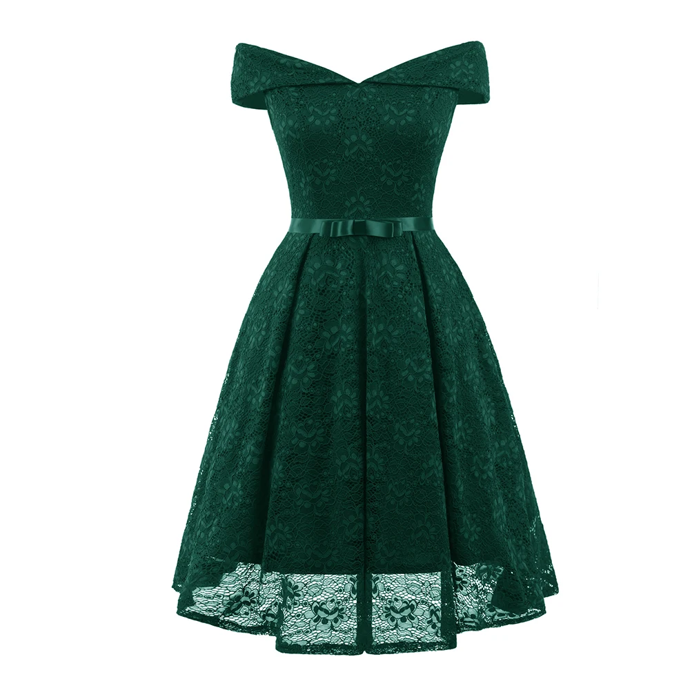 Full Lace A Line Midi Dress Women Elegent Office Ladies Dresses Waist