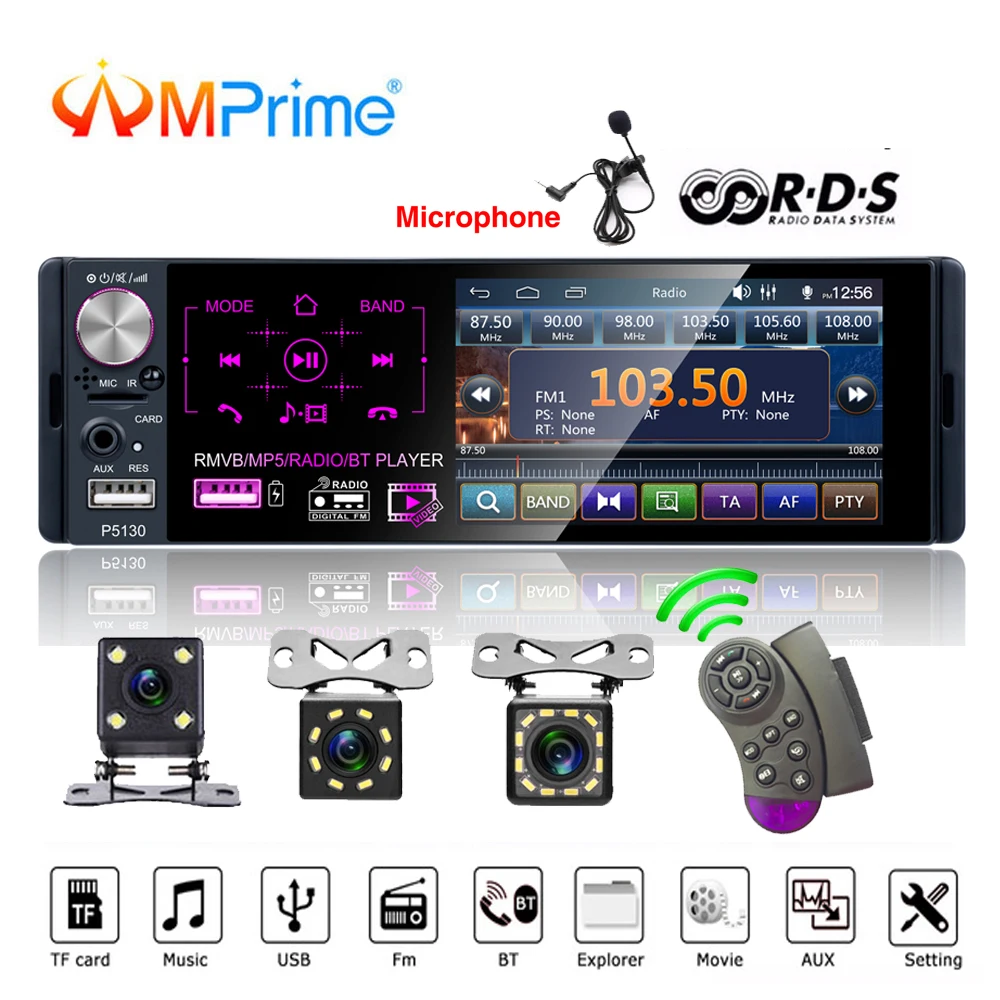 

AMPrime Autoradio Car radio 1 din 4.1" touch screen auto audio Microphone RDS stereo bluetooth rear view camera usb aux player
