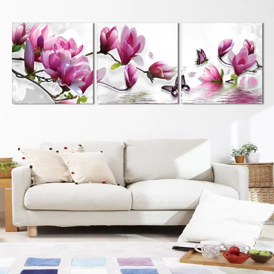 

SVITY Nordic Pink Orchid Flower Painting Modern Minimalism Wall Poster For Living Room Decor Art Modular Painting 3Pcs/Set