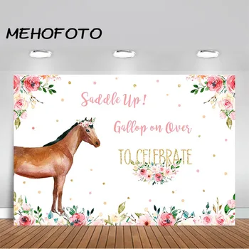 

Horse Birthday Photography Background Floral Girl Horse Party Backdrop Country Horse Saddle Up Celebrate Party Decorations
