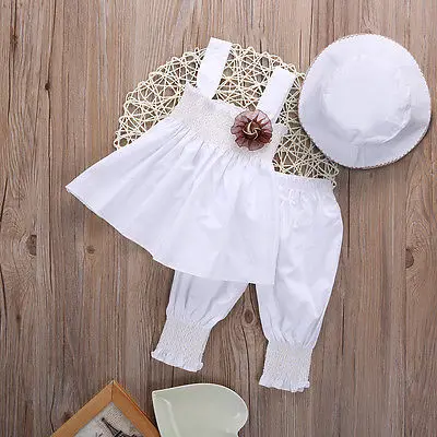 3pcs sets Newborn Toddler Baby Girls clothes Casual Cotton tops + pants + hat Summer Kids Outfits Suit 0-24M